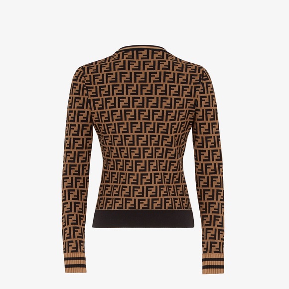 Fendi FF Motif Monogram Jacquard Long Sleeve Sweater in Brown - Picture 3 of 10
